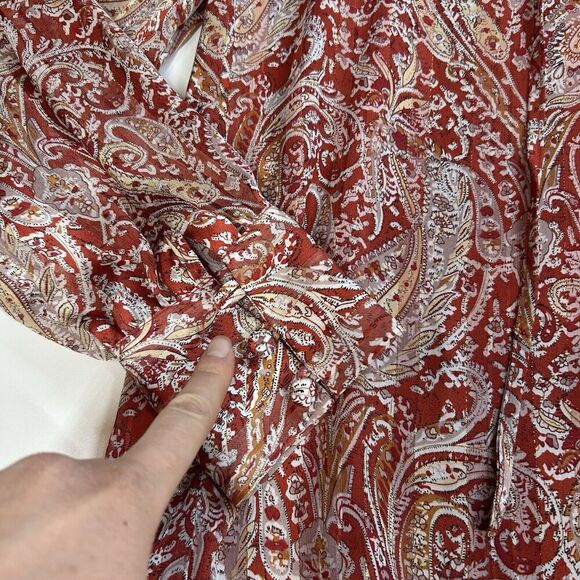 Greylin Anthropologie Top Womens Medium Paisley Red Peasant Blouse Flaw - Picture 3 of 10